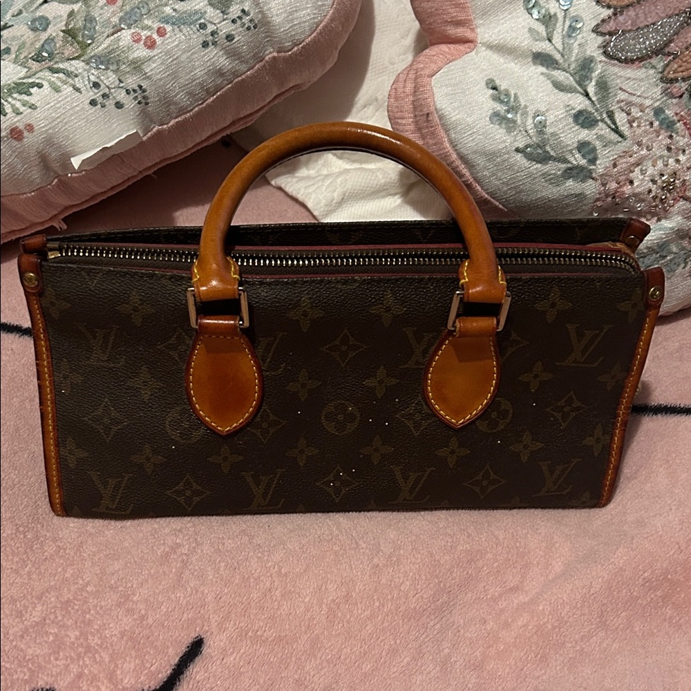 Louis Vuitton Brown Monogram Clutch with Tan Accents